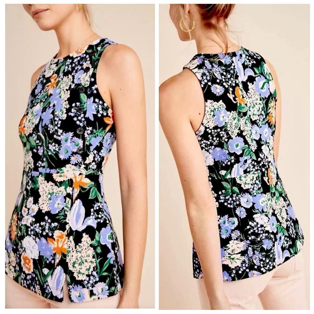 Anthropologie Maeve Brenner Floral Print Peplum Tank Top sz S